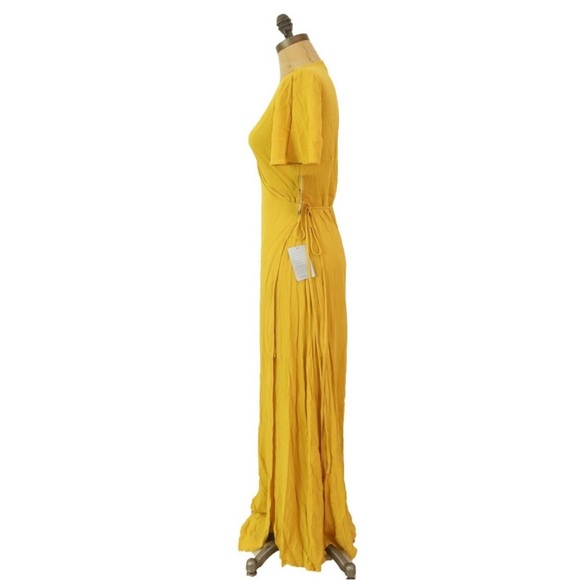 Lulus Much Obliged Wrap Maxi Dress Size S Short Sleeve Golden Yellow NEW Tag B69 - Picture 6 of 6